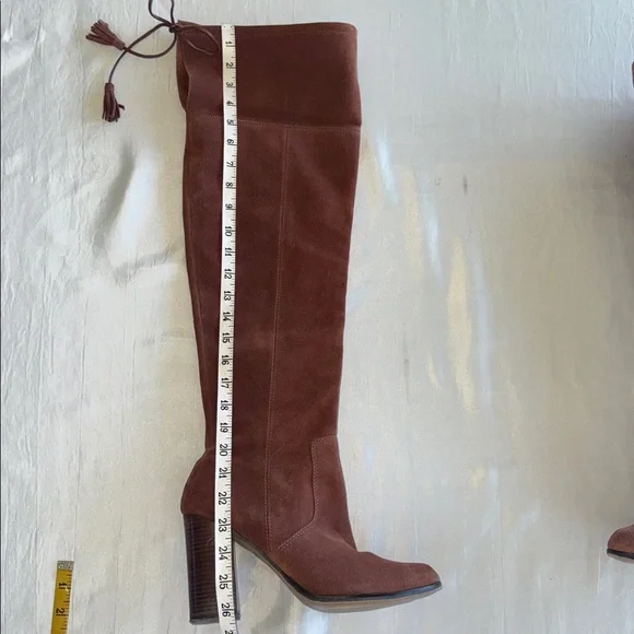 M4D3 Rafaelle Camel Brown Leather Boots Over Knee Tassel Ties Sz 9.5 - Picture 12 of 16